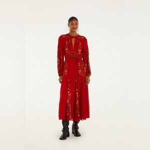 Farm Rio: Red Berry Garden Long Sleeve
Pleated Maxi Dress